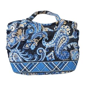 Vera Bradley Blue Paisley Quilted Mini Handbag Tote Shoulder Bag Cotton Y2K